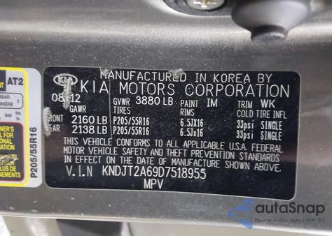 2013 Kia Soul + from USA, damaged, VIN KNDJT2A69D7518955